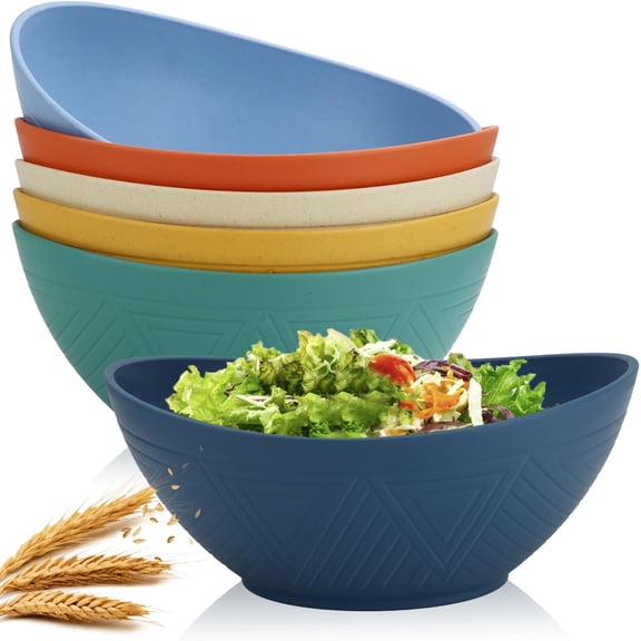 60oz Wheat Straw Bowls Set of 6 Salad Large Popcorn Bowl Unbreakable Serving Microwave & Dishwasher Safe Centerpiece for Kitchen, Party, Decor, Camping (Multi)