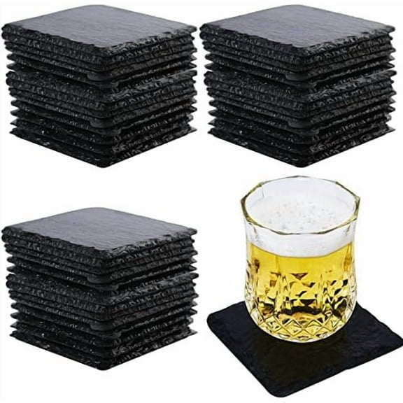 60packs Bulk Slate Coasters, Anti-Slip Drink Coasters, Engraving Available, Bulk Square Coasters for Drinks, Black Stone 4 x 4 Inch Square$$Home Decor, Kitchen, & Other