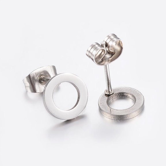 60pairs Tarnish Resistant 304 Stainless Steel Ear Studs Hypoallergenic Earrings Flat Round Stainless Steel color 8x1mm Pin: 0.8mm