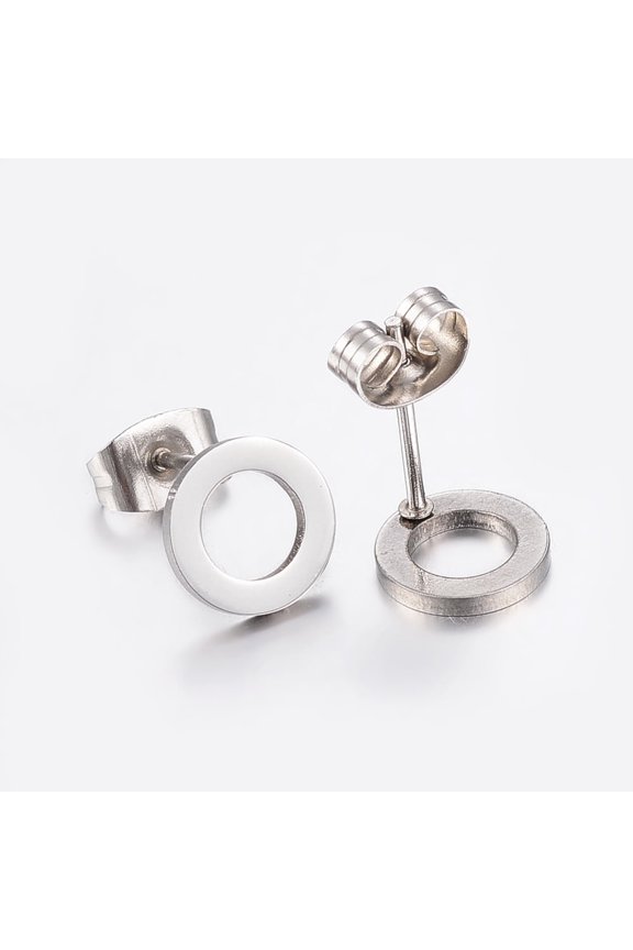 60pairs Tarnish Resistant 304 Stainless Steel Ear Studs Hypoallergenic Earrings Flat Round Stainless Steel color 8x1mm Pin: 0.8mm