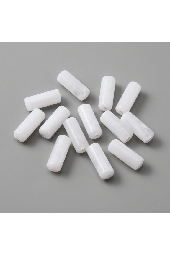 60pc Acrylic Beads Tube Imitation Gemstone Column White 20x8mm Hole: 2mm