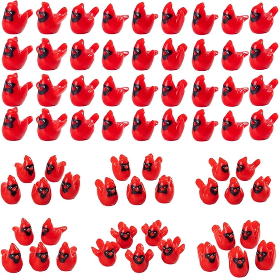 60pc Mini ResinRed Cardinal Bird Figurines 6 Styles Tiny Cardinal Resin Red Bird Figurines Christmas Ornaments for Xmas Gift Mini Garden Cake Topper Christmas Decoration