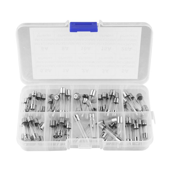 60pcs 0.5A-20A Glass Tube Fuse Protective Tube Fast-blow Glass Assorted