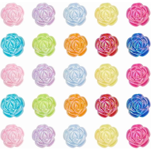 60pcs 10 colors UV Plating Iridescent Acrylic Beads AB color Flower Mixed color 24x32mm Hole: 3mm 6pc/color