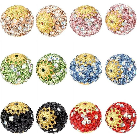 60pcs 10mm Round Rhinestone Beads - Green Blue Red Black - Polymer Clay Glass Rhinestone - Craft Bead for Jewelry Making