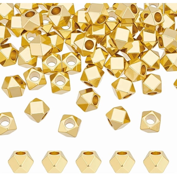 60pcs 14K Gold Plated Beads 5mm Geometric Polygon Spacer Bead Brass Faceted Cube Beads Smooth Cornerless Bead
