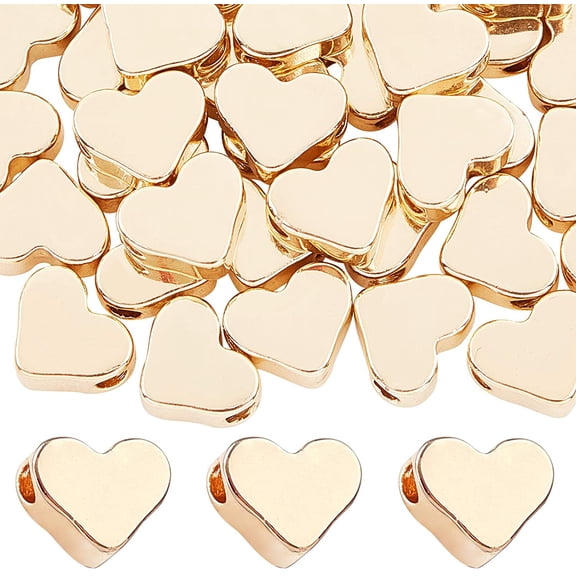 60pcs 14K Gold Plated Heart Beads Heart Spacer Beads 6x7mm Metal Love Brass Loose Bead