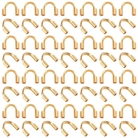 60pcs 18K Gold Wire Guardian Golden U-Shape Cable Protector 304 Stainless Steel Wire Guard Loops Thread Protector Real 18K Gold Plated