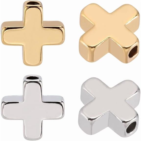 60pcs 2 colors Brass Beads Cross Mixed color 8x8x3mm Hole: 1.4mm 30pcs/color