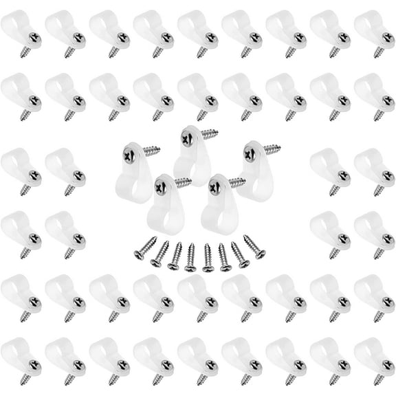 60pcs 3/8 Inch Nylon Cable Clamps, R-Type Wire Cable Clips with M4 Screws, Screw Mounting Cord Fastener Wire Conduit Clamp for Wire Management (White)