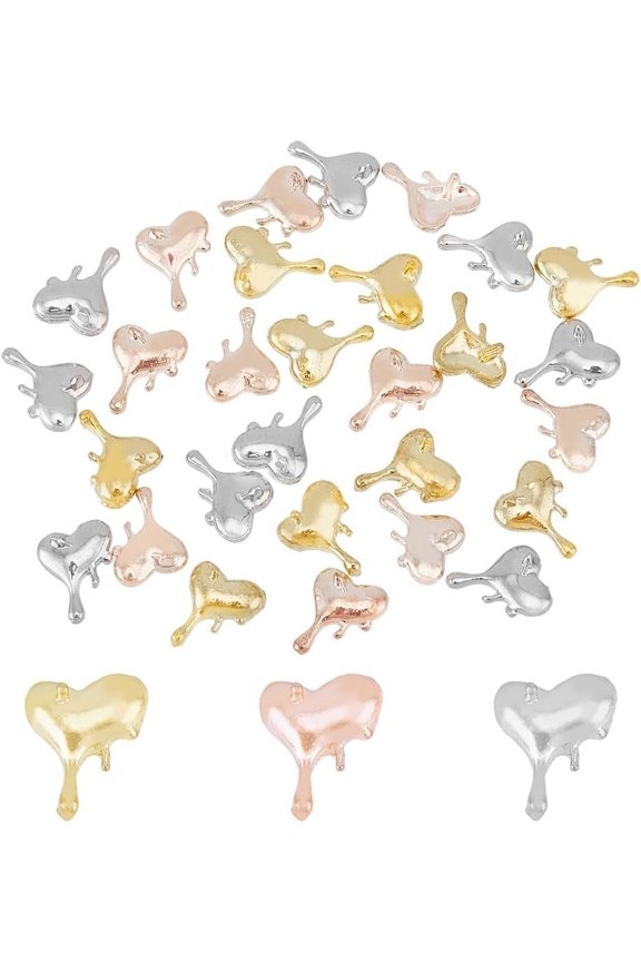 60pcs 3 Colors Alloy Cabochons 3D Heart Nail Charms Punk Love Nail Art Decoration Accessories Melting Heart Shiny Luxury Nail Metal Love Nail Charms