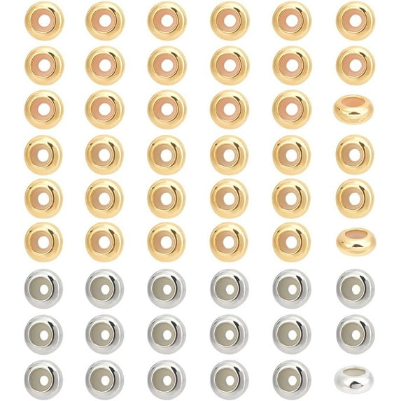 60pcs 3 Colors Brass Stopper Beads 8mm Adjustable Slider Beads Positioning Spacer Beads Round Beads with Insert Rubber for Bracelet Necklace Chain Jewelry Making Hole: 2mm