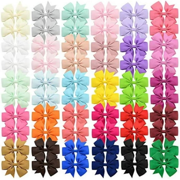60pcs 3 Inches Baby Girls Hair Bows Alligator Clips Grosgrain Ribbon Pinwheel Hair Barrettes for Babies Kids Toddlers Teens Gifts In Pairs