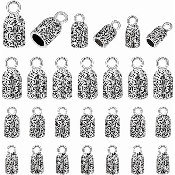 60pcs 3 Sizes Cord End Caps Rope End Caps Tassel Caps Jewelry End Caps Connectors with Loop for Jewelry Making Tibetan Style Bead Cap Bracelet Kit Kumihimo Fit 3/4/5mm Cord