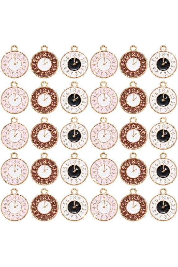 60pcs 3 colors Alloy Enamel Pendants Light golden Clock Charm Mixed color 16x13.5x1.5mm Hole: 1.5mm 20pcs/color