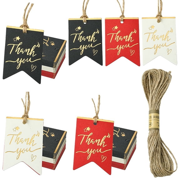 60pcs 3 colors Hot Stamping Thank You Paper Gift Tags for Wedding Baby Shower Party Favors with Jute Cord Mixed color 6.4x4.45x0.05cm Hole: 4mm 20pcs/color