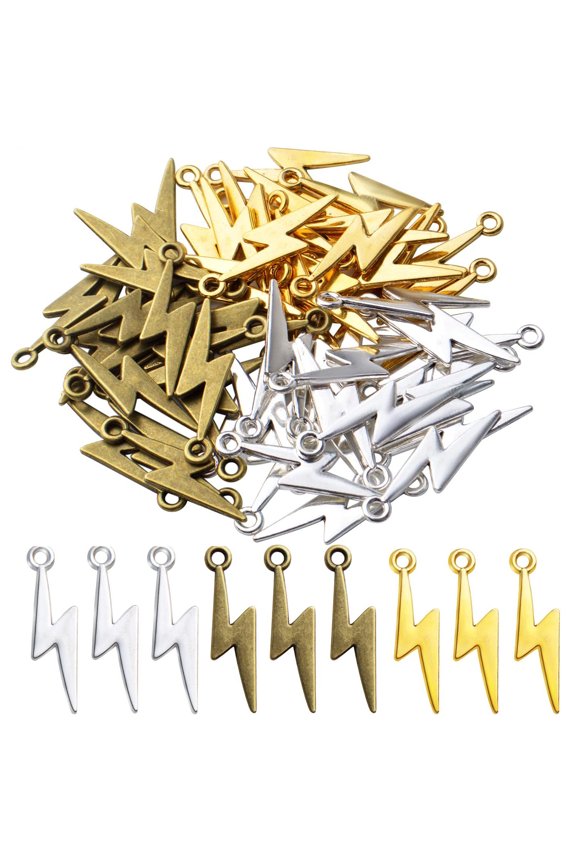 60pcs 3 colorsLightning Bolt Pendants Alloy Flash Lightning Charms Thunder Flash Celestial Dangle Charms for DIY Earrings Bracelet Crafts Jewelry Making Accessory,28mm7.7mm