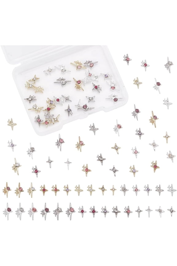 60pcs 30 Styles Alloy Nail Charms Star Nail Art Charms Nail Rhinestones Nail Art Decorations Supply Nail Jewels 3D Nail Charms