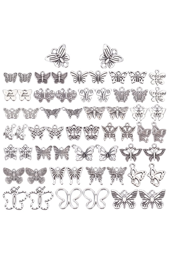 60pcs 30 Styles Butterfly Charms Alloy Animal Pendants Beads Bulk Silver Spring Summer Charms Metal Dangle Pendants for Earring Necklace Jewelry