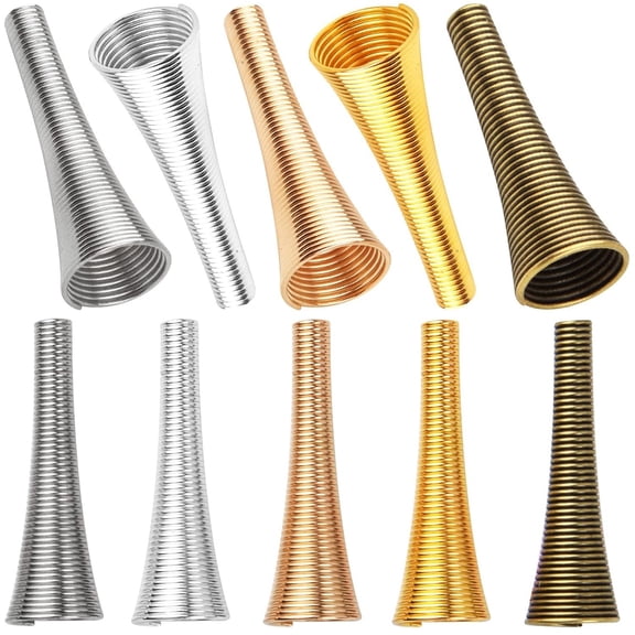 60pcs 30 mm Long Spring Cone Bead Caps Alloy Trumpet Shape Wrap Coil Spring Beads Stoppers for DIY Earrings Tassel Crafts Jewelry Making Supplies Accessories, 5 Colors