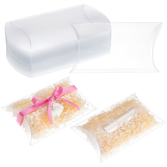 60pcs 4.3x3.5x1.2 Inch Clear Plastic Pillow Favor Box Candy Treat Gift Box Home Wedding Birthday Party Gift Packing Box