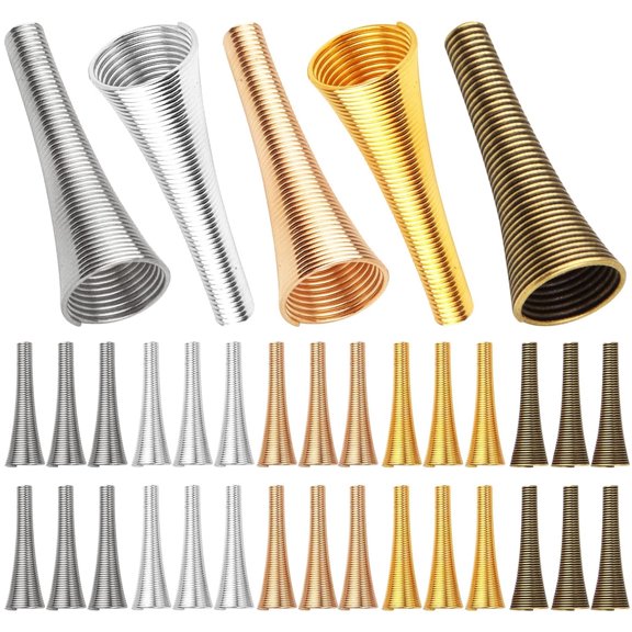 60pcs 5 Colors30 mm Long Spring Cone Bead Caps Alloy Trumpet Shape Wrap Coil Spring Beads Stoppers for DIY Earrings Tassel Crafts Jewelry Making Supplies Accessories