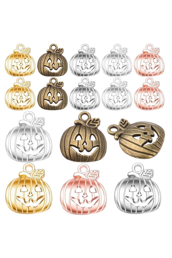 60pcs 5 Colors Pumpkin Charm Pendants Alloy Halloween Pumpkin Lantern Charms Craft Supplies for DIY Necklace Bracelet Earrings Jewelry Making Accessory, 18.4 mm x 15.8 mm