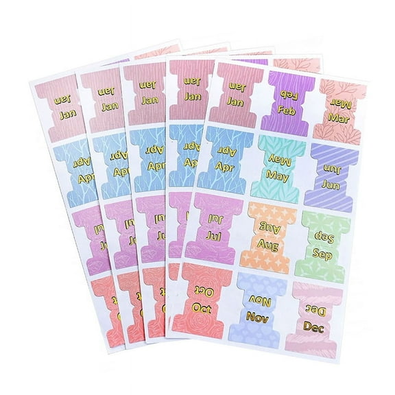 60pcs/5 Sheets Colorful Monthly Tabs For Planner Adhesive Planner Index Stickers Decorative For Office Planners Organizations