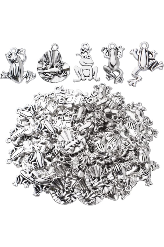 60pcs 5 Styles Plated Frog Charms Pendants Alloy Animal Pendant Charms Craft Supplies for DIY Earrings Necklace Bracelet Jewelry Making, Antique Silver