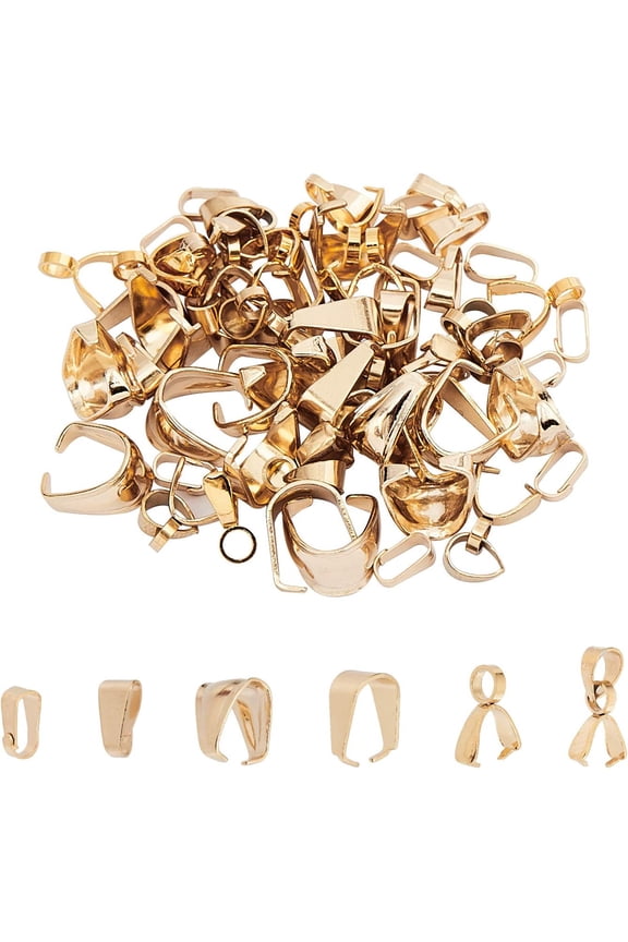 60pcs 6 Sizes 304 Stainless Steel Snap On Bails & Ice Pick Pinch Bails Clasp Golden Necklace Bail Pendant Clasp Pinch Bail for Pendant Necklace