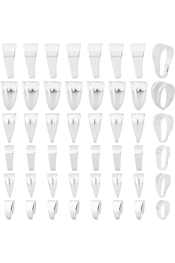 60pcs 6 Sizes Pendant Clasps 925 Sterling Silver Plated Plated Pinch Clip Bail Clasp Chain Connectors for Necklaces Dangle Beads Pendants Jewelry DIY Crafts