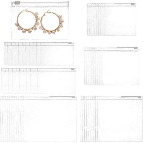 60pcs 6 Sizes Self Seal PVC Pack Zipper Lock Bags Small Jewelry Sealed Bag Clear Jewelry Zip Bags Transparent Lock Bags Earrings Storage Bags for Storage Jewelry Earrings Packaging