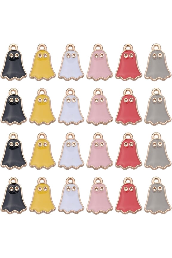 60pcs 6 colors Alloy Enamel Pendants Light golden Ghost Charm Mixed color 14x9.5x1.5mm Hole: 1.2mm 10pcs/color