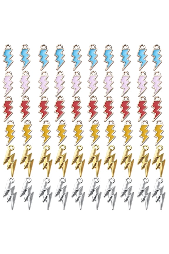 60pcs 6 colors Lightning Bolt Charm Pendants Alloy Flash Lightning Charms Enamel Charms Pendants Celestial Dangle Charms for Bracelet Necklace Earrings DIY Jewelry Making Supplies