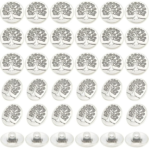 60pcs Alloy Shank Tree of Life Pattern Metal Blazer Buttons 14.5mm Silver Vintage Round Buttons