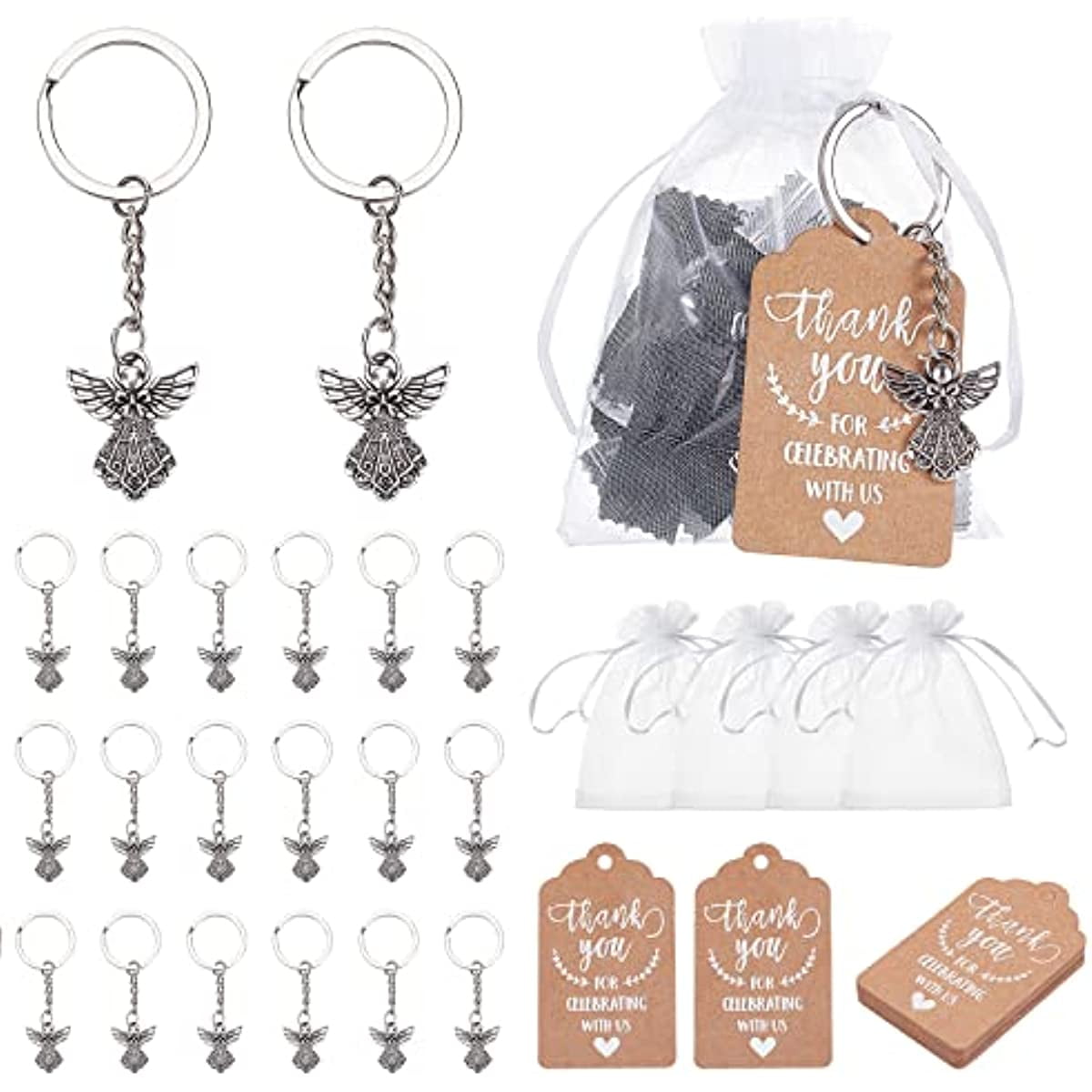 60pcs Angel Keychain Favors Set Guardian Angel Pendant Key Chain