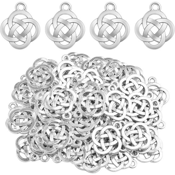 60pcs Antique Silver Chinese Knot Charms Tibetan Alloy Celticing Knot Charms Traditional Cross Connectors Shape Pendants for DIY Bracelet Necklace Jewelry Making Findings