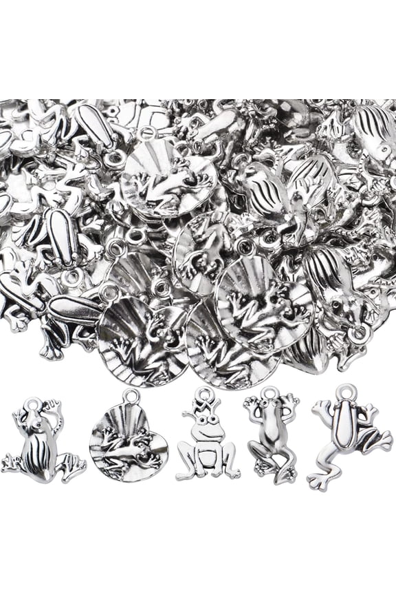 60pcs Antique Silver Plated Frog Charms Pendants Alloy Animal Pendant Charms Craft Supplies for DIY Earrings Necklace Bracelet Jewelry Making, 5 Styles