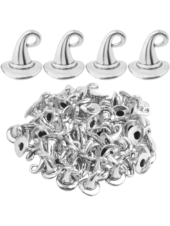 60pcs Antique Silver Witch Hat Charms Vintage Alloy Halloween Magic Wizard Cap Dangle Pendants Crafts Accessories for DIY Bracelet Necklace Earrings Jewelry Making Decor