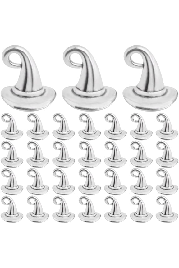 60pcs Antique Silver Witch Hat Pendant Charms Alloy Halloween Hat Wizard Cap Dangle Pendants Jewelry Making Findings for DIY Bracelet Necklace Earrings Crafts Decoration
