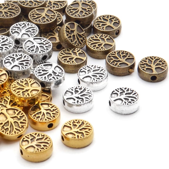 60pcs Antique Tree of Life Beads Mixed Loose Spacer Beads Metal Jewelry Findings for Making Necklace Bracelet Craft,3 Colors