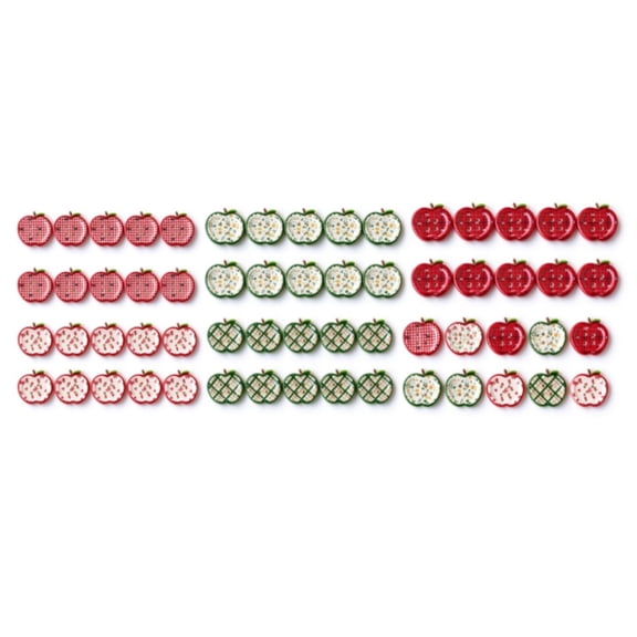 60pcs Apple Shaped Resin Buttons with 6 Floral Patterns, Handmade DIY Accessories, Clothing Decoration Buttons