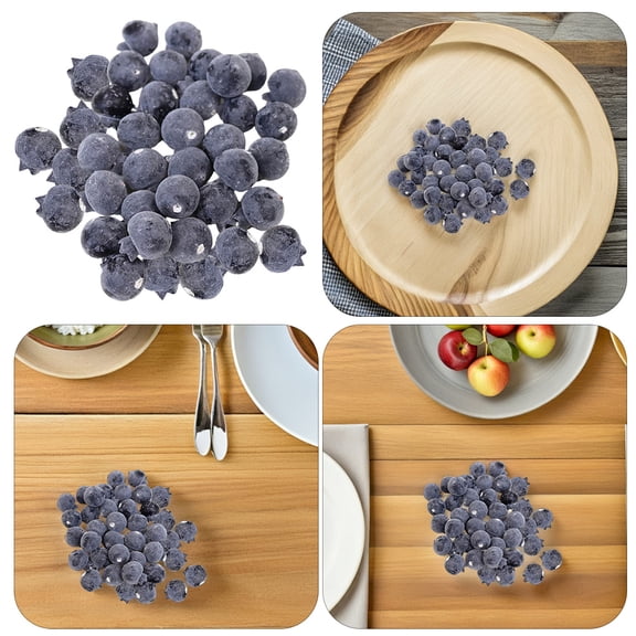 60pcs Realistic Artificial Blueberries Foam Fake Fruit for Crafting, Home Decoration, Kitchen Display, Food Photography & Cabinet Props