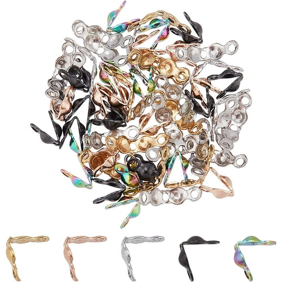 60pcs Bead Tips Knot Cover Tiny Clamshell Stainless Steel Bead Tips Fold-Over Calotte Ends Caps for Jewelry Making 5x2.5mm Making DIY