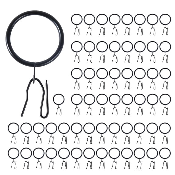 60pcs Black/Silver Metal Curtain Rings with Hooks for Stable Drapery Installation for Window Door Shower Curtain