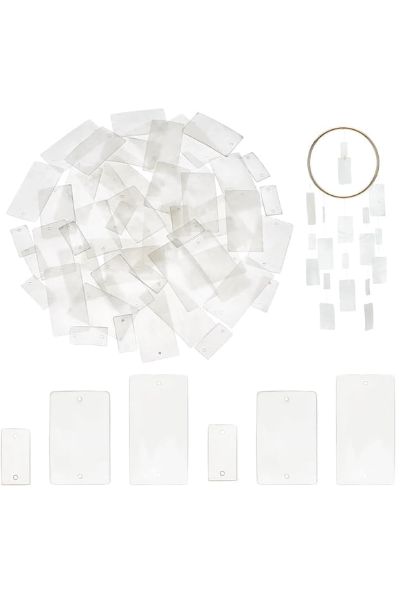 60pcs Capiz Shells with 2 Holes Rectangle Capiz Shells 3 Sizes Flat Natural Shell Connector Charms White Slice Links