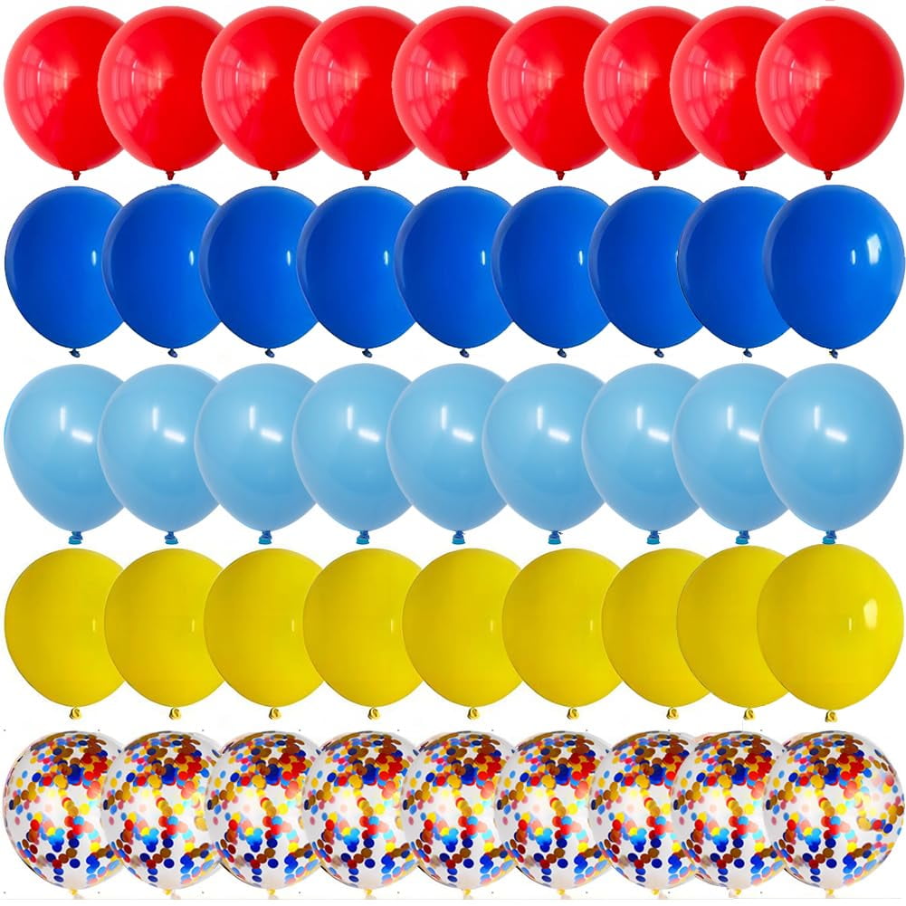 Red, Yellow & Blue Confetti Balloons - 12 Inch Latex Balloons Pack Of 50 For Carnival & Birthday Parties