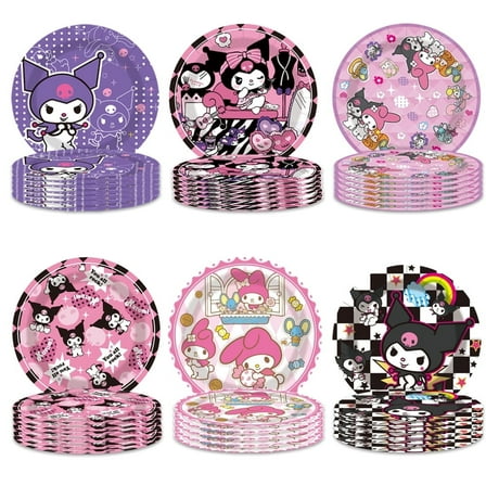 60pcs Cartoon Kuromi Party Paper Plates,7 inch Kuromi Theme Party Plates Party Tableware for Baby Shower Kids Birthday Party Table Decoration