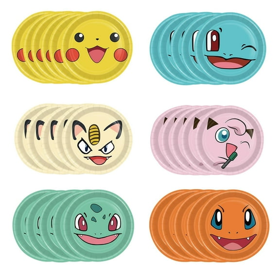 60pcs Cartoon Poke-Ball Party Paper Plates,7 inch Pokmon Theme Party Plates Party Tableware for Baby Shower Kids Birthday Party Table Decoration