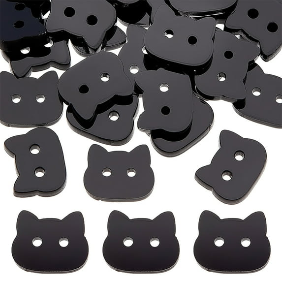 60pcs Cat Head Buttons Black Cat Shape Acrylic Buttons 2 Holes Small Sewing Replacement Button Flatback Decorative Craft Button for Sewing Decorations DIY Clothing Crafting 11x14x3mm DIY
